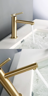 GoldKnurl One – Luxuriöser Waschtischhahn aus gebürstetem Gold mit 360°-Drehung