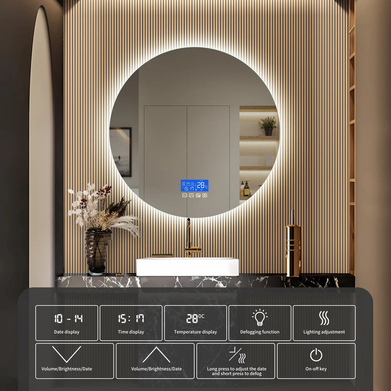 ANAJQAQIA Runder LED-Badezimmerspiegel