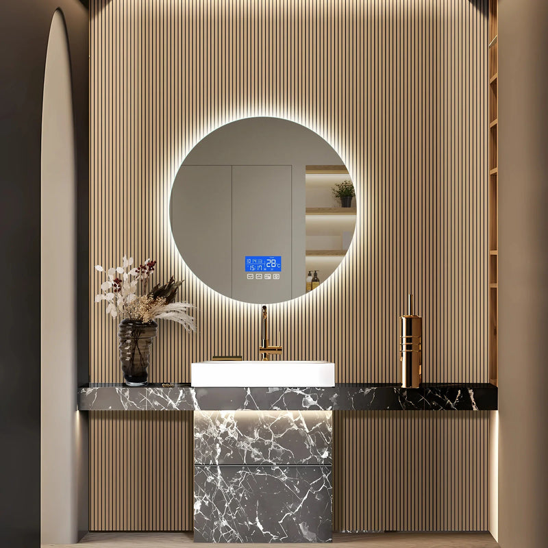 ANAJQAQIA Runder LED-Badezimmerspiegel