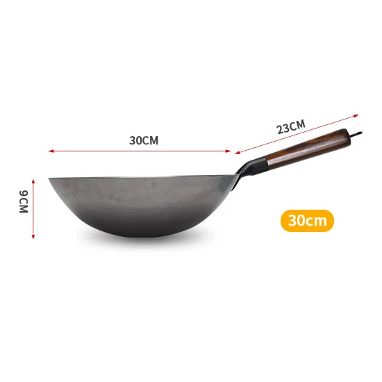 ForgePro – Handgeschmiedeter Reineisen-Wok mit Holzgriff