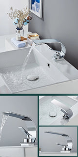 WaveLine Wasserfall Waschtischarmatur – Einhebelmischer für Warm & Kalt, modernes Design in Schwarz/Chrom/Weiß/Gold