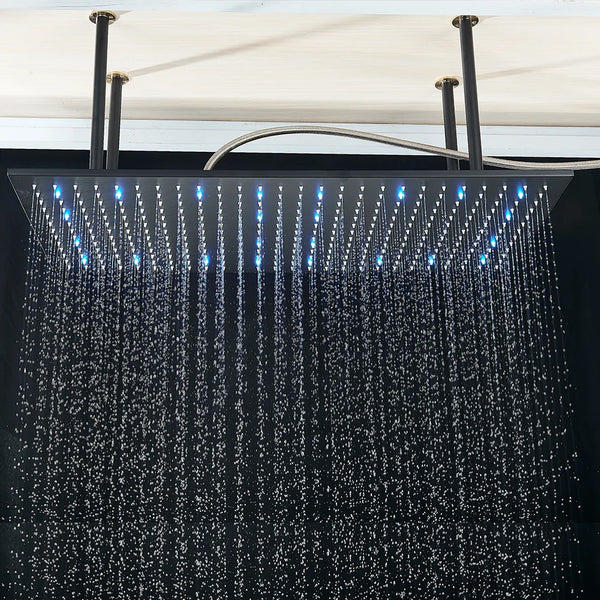 LED-Regenduschkopf mit temperaturempfindlichen Farben – Deckenmontage | 4 Montagearme | Quadratisch | Chrom / Schwarz / Gebürstetes Nickel
