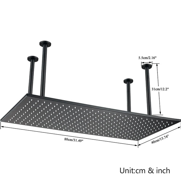 LED-Regenduschkopf mit temperaturempfindlichen Farben – Deckenmontage | 4 Montagearme | Quadratisch | Chrom / Schwarz / Gebürstetes Nickel