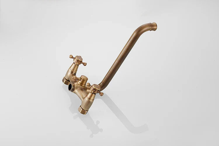 ZGRK Luxe Retro Douchekraan Set – Messing Wandmodel met Handdouche & Verlengde Uitloop