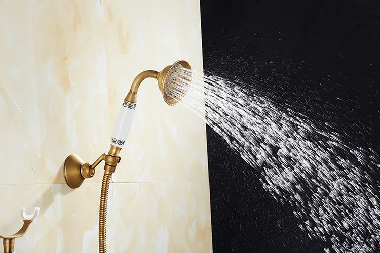 ZGRK Luxe Retro Douchekraan Set – Messing Wandmodel met Handdouche & Verlengde Uitloop