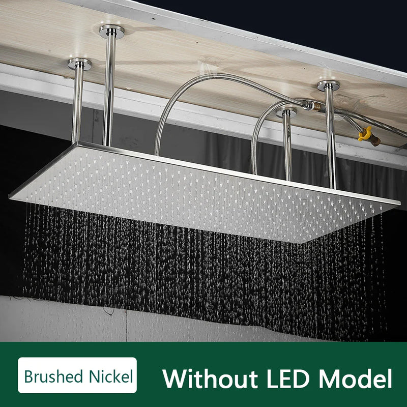 LED-Regenduschkopf mit temperaturempfindlichen Farben – Deckenmontage | 4 Montagearme | Quadratisch | Chrom / Schwarz / Gebürstetes Nickel