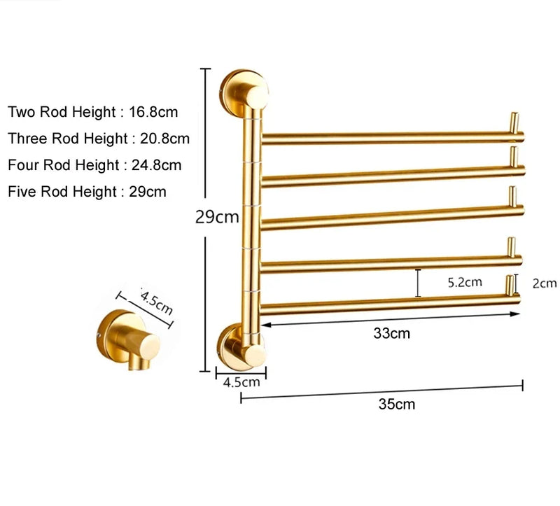 Faltbarer Handtuchhalter | 35–40 cm | Aluminiumlegierung | Gold oder Messing