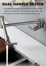 FlexiArm Wandarmatur – Schwenkbare Topffüllarmatur aus Messing | Ausziehbare Küchenarmatur | Platzsparender Wandwasserhahn mit Keramikkartusche