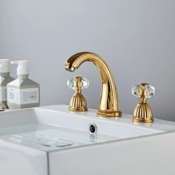 Goldener Waschtischhahn - 8 Zoll Spreizung | Doppelgriff | Klassisches Design | Deck Fitting