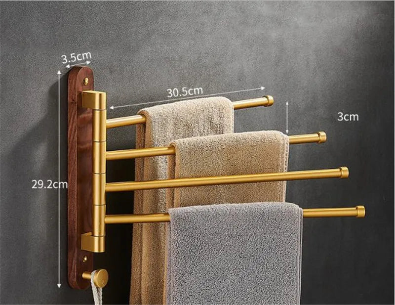 Handtuchhalter | Holz & gebürstetes Gold | <50 cm | Faltbar & Tragbar