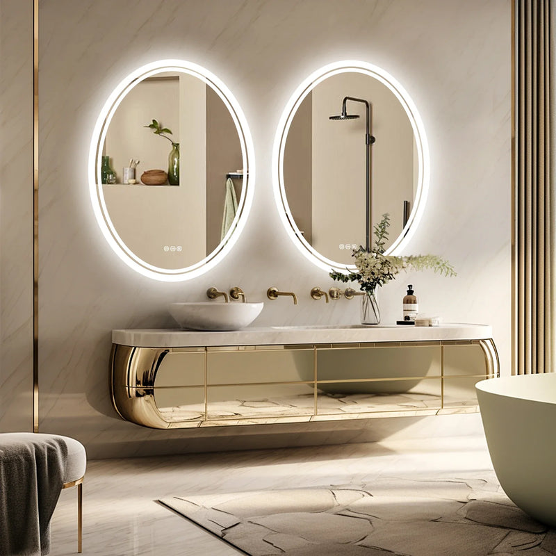Luxuriöser runder LED-Badezimmerspiegel | 60x80 cm | Rahmenlos | Touch-Bedienung & Anti-Kondensation