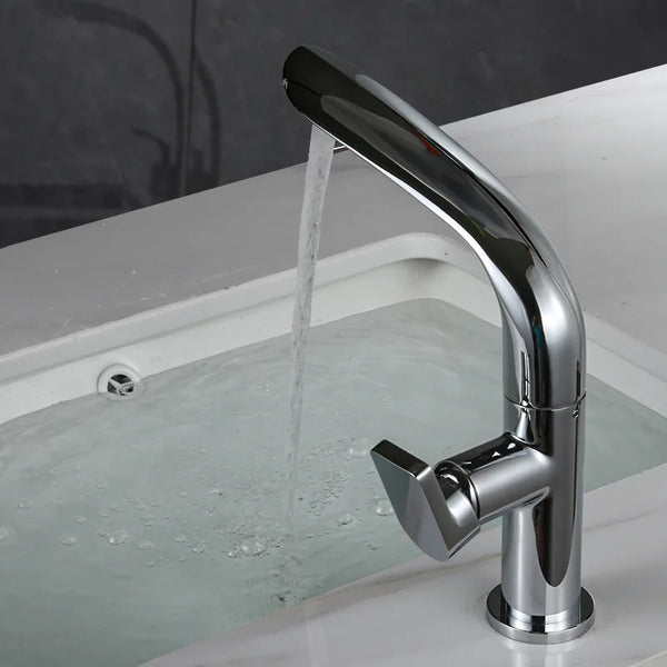 AquaLux Waschtischarmatur – Schwenkbarer Luxus Kalt-Warm-Wasserhahn mit Messinggehäuse