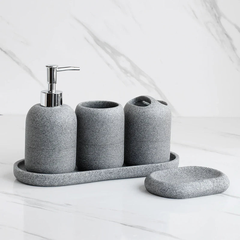 5-teiliges Badezimmer-Accessoire-Set | Beige & Grau