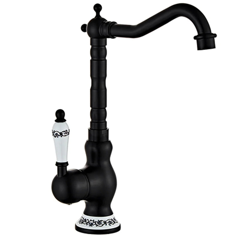 Küchenarmatur aus antikem Messing mit Keramikgriff - 360° drehbar | Traditionelles Design