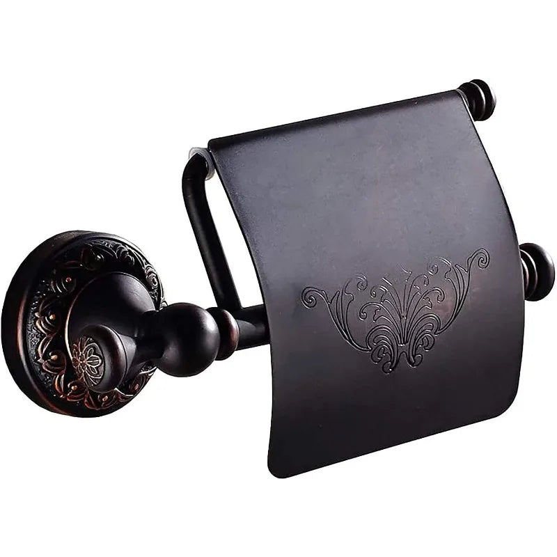 RetroRoll Schwarzer Toilettenpapierhalter im Antik-Look – Schmiedeeisenoptik mit kunstvoller Gravur