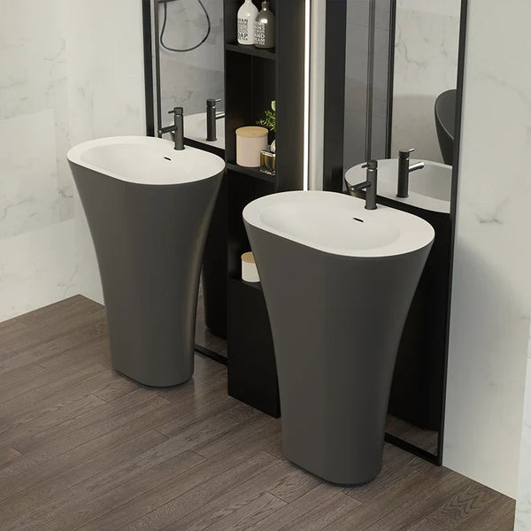 Freistehendes Waschbecken aus Mineralwerkstoff – Modernes Design | Mattschwarz oder Hochglanz | 495 x 300 x 850 mm