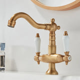 Antiker Messing-Wasserhahn im Industriestil, Einloch-Doppelgriff