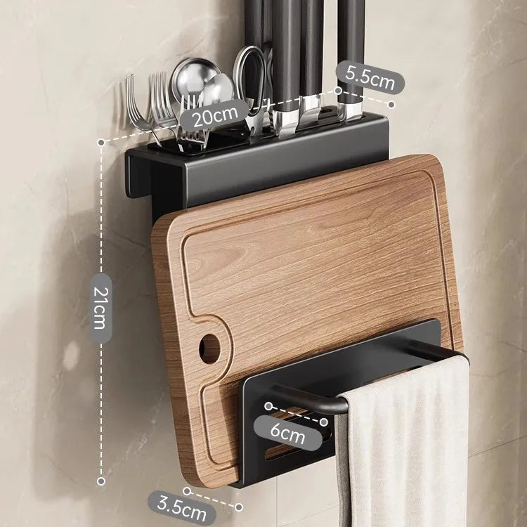 ChefSpace Wandmontierter Messerhalter mit Schneidebrett-Aufbewahrung – Edelstahl