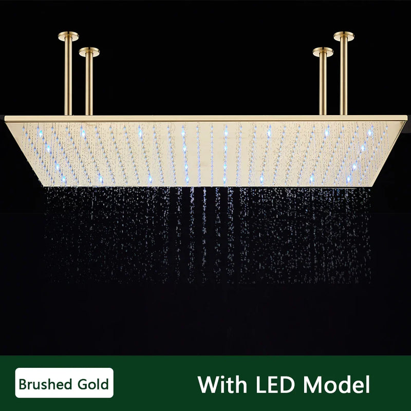 LED-Regenduschkopf mit temperaturempfindlichen Farben – Deckenmontage | 4 Montagearme | Quadratisch | Chrom / Schwarz / Gebürstetes Nickel