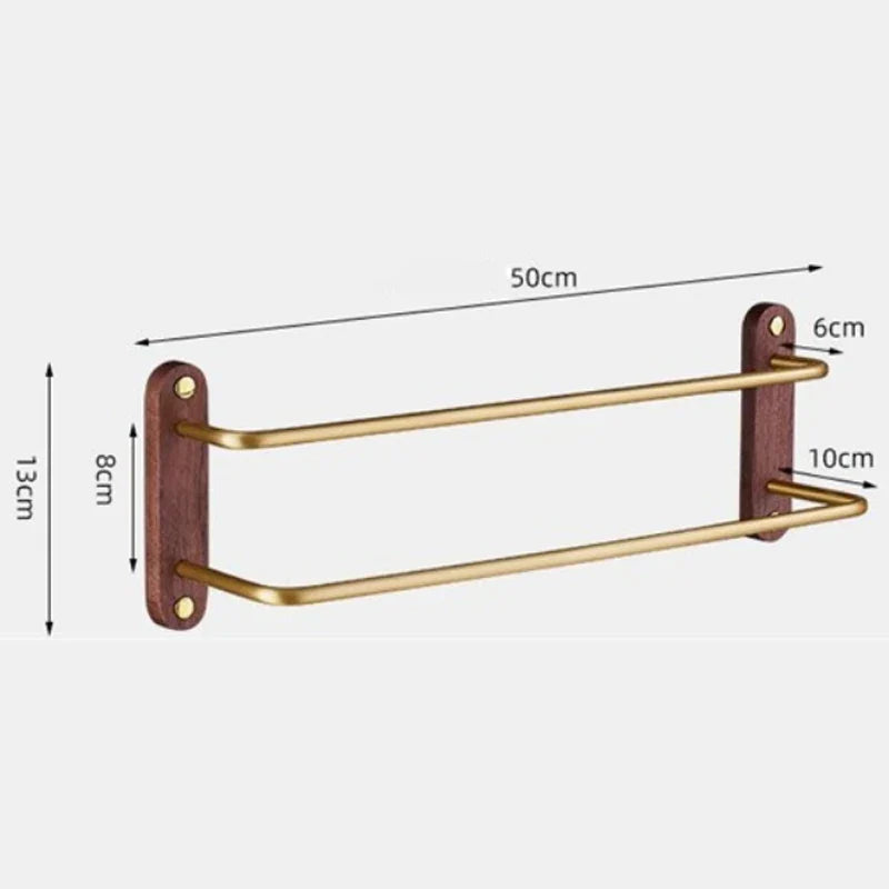 Doppelter Handtuchhalter | 50–60 cm | Schwarz oder Gold/Walnuss | Gebürstetes Aluminium