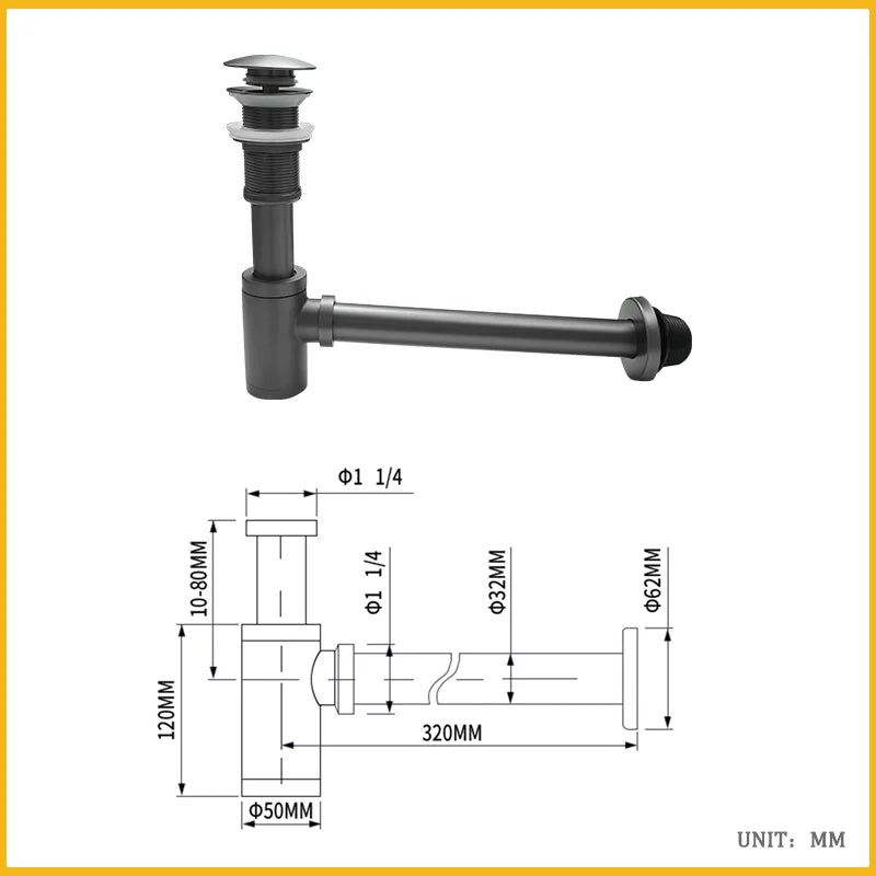 AquaStop Messing Geruchsdichter Siphon & Pop-up Ablaufset – Für Waschbecken & Bad