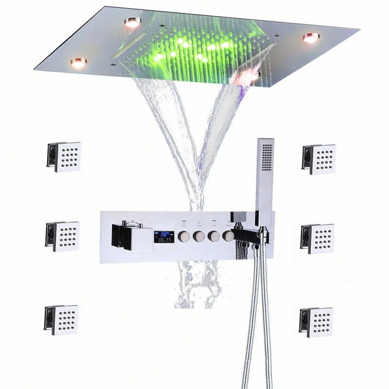 Thermostat-Duscharmatur mit LED-Anzeige – Integrierte Smart-Funktion | Quadratischer Duschstrahl | Messing | Schwarz