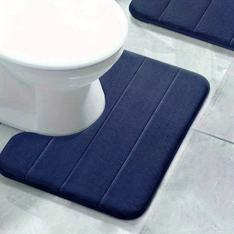SoftStripe Badezimmer WC-U-Matte – Weicher, Rutschfester & Schnell Trocknender Teppich aus Mikrofaser