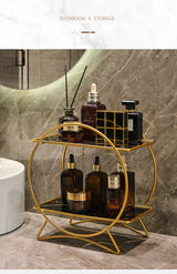 AureliaTower Premium 2-Stöckiger Bad- & Kosmetik-Organizer – Gold/Schwarz Parfüm & Make-up Regal mit Marmor-Optik