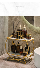 AureliaTower Premium 2-Stöckiger Bad- & Kosmetik-Organizer – Gold/Schwarz Parfüm & Make-up Regal mit Marmor-Optik