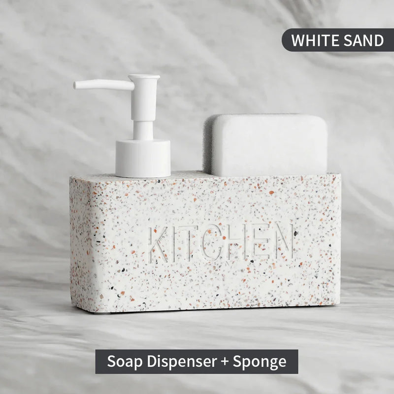 Modernes Küchenzubehör-Set – Seifenspender mit Pumpe und Schwammhalter