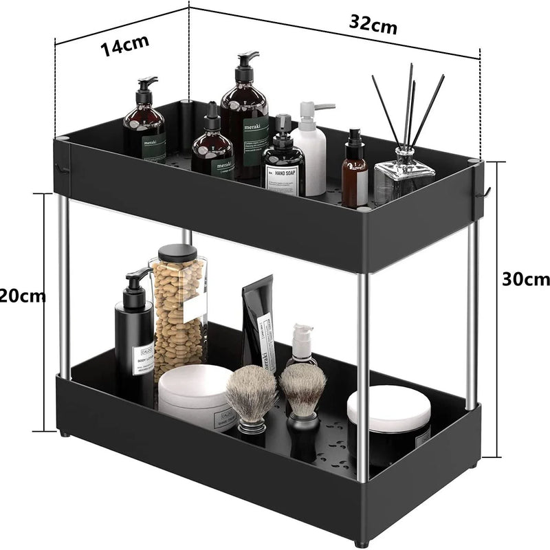SlideEase 2-stufiger Organizer – Ausziehbarer Untergiebel-Organizer mit Korb, Haken und Bechersystem
