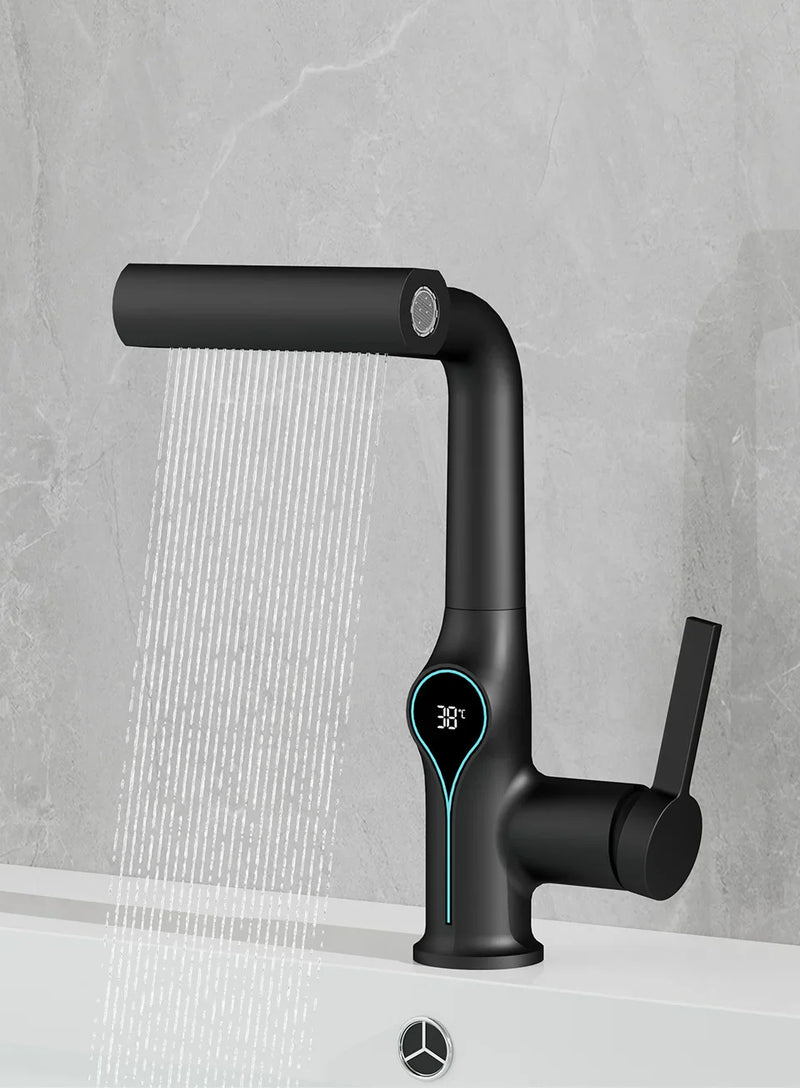 AquaGlow Wasserfall-Waschtischarmatur mit digitaler Temperaturanzeige
