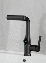 Wasserfall-Waschtischarmatur mit digitaler Temperaturanzeige und höhenverstellbarem Auslauf