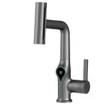 Wasserfall-Waschtischarmatur mit digitaler Temperaturanzeige und höhenverstellbarem Auslauf