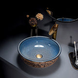 Rundes Waschbecken mit Wasserhahn Keramik Oval