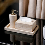 Travertine Élégance Badezimmer-Set – 6-teiliges Luxus-Set aus Beige Naturstein für Zuhause & Hotel
