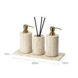 TraveraStone Luxury Travertin Badezimmer-Accessoires Set – Elegantes Naturstein Bad-Set mit Seifenspender, Zahnbürstenhalter & Tablett