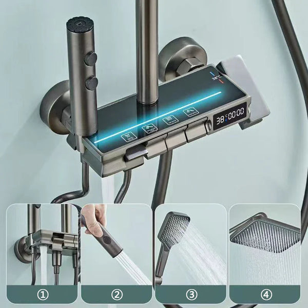 AquaLumen Luxus-LED-Duschpaneel mit Digitalanzeige
