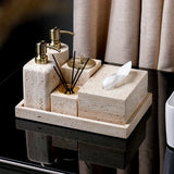 Travertine Élégance Badezimmer-Set – 6-teiliges Luxus-Set aus Beige Naturstein für Zuhause & Hotel
