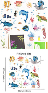 SeaWorld Wandtattoos Unterwasserwelt – Meerestiere Kinderzimmer Aufkleber mit Schildkröte, Delfin & Fisch