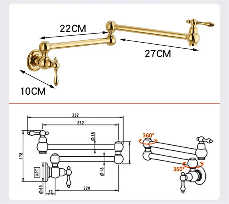 RoyalPour – Luxus Wandarmatur Gold Ausziehbarer Pot Filler