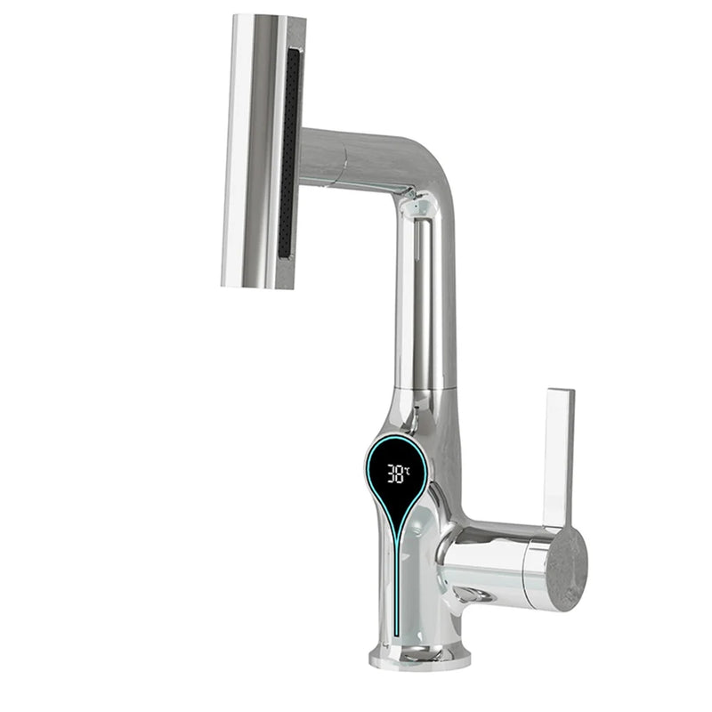 AquaGlow Wasserfall-Waschtischarmatur mit digitaler Temperaturanzeige