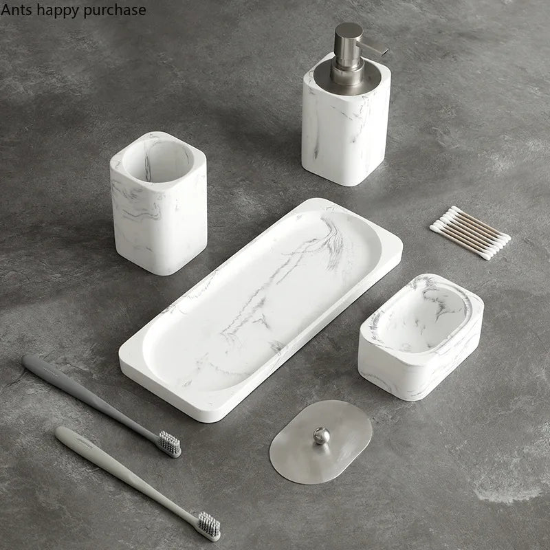 Vierteiliges Badezimmer-Accessoire-Set – Marmoroptik