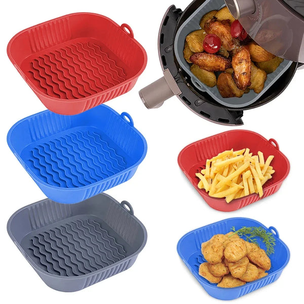 AirBake – Silikon Airfryer Topf & Backform – Wiederverwendbares Quadrat-BBQ- und Ofen-Tablett