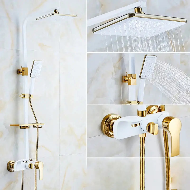 Thermostatische Doucheset – Geborsteld Goud | Messing & ABS | Verstelbare Hoogte | 20 Inch Vierkante Douchekop