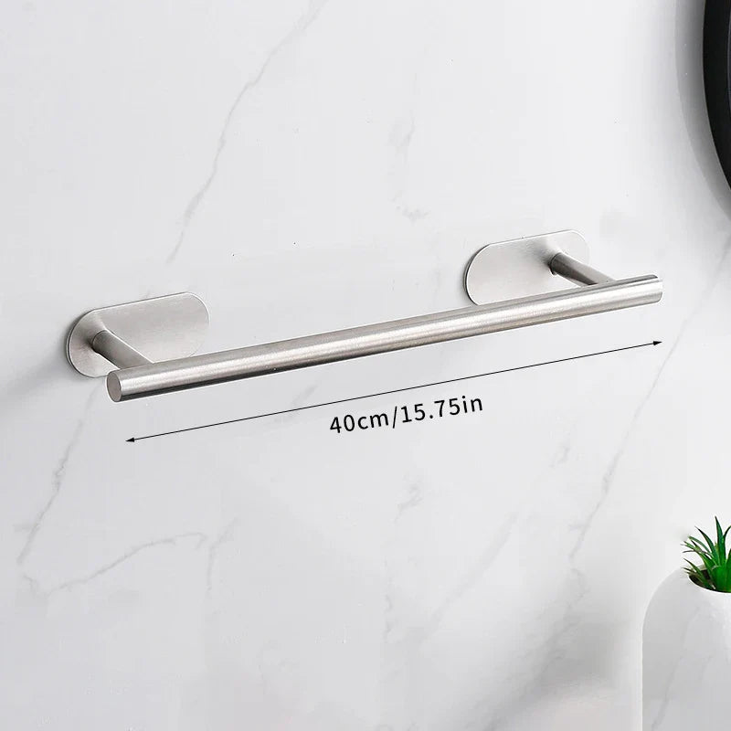 Selbstklebendes Badezimmer-Zubehörset aus Edelstahl – Ohne Bohren | Gebürstetes Finish | Metallmontage