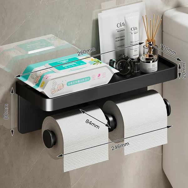 SmartHold Luxe – Toilettenpapierhalter aus Aluminium mit Telefonablage