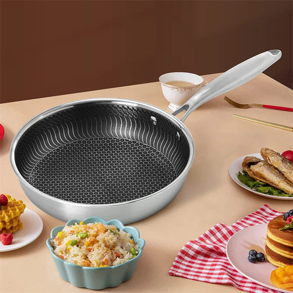 ChefMaster – Edelstahl Antihaft-Bratpfanne mit Honigwabenstruktur & Glasdeckel