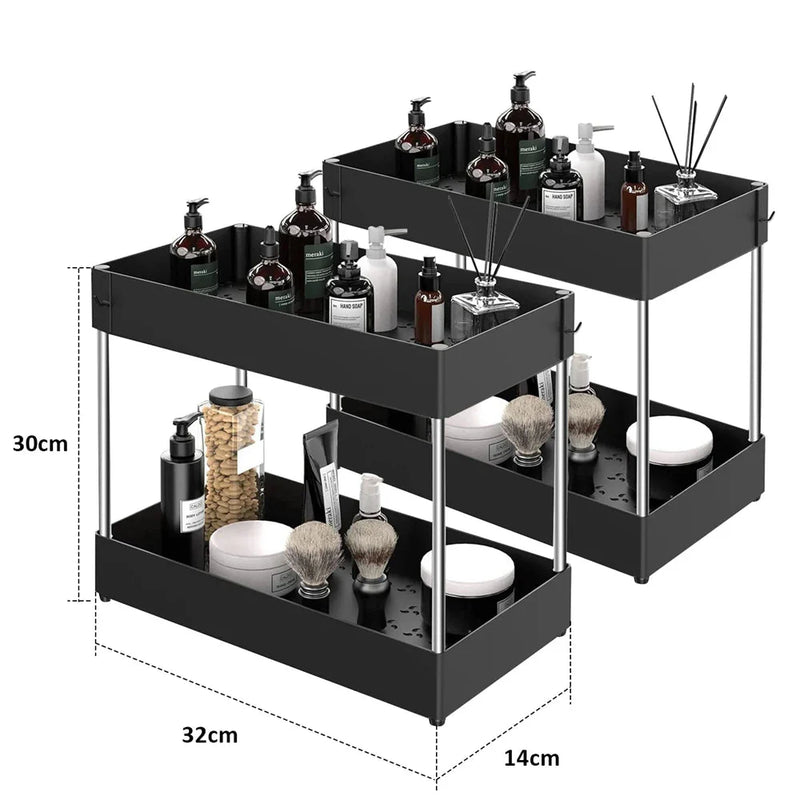 SlideEase 2-stufiger Organizer – Ausziehbarer Untergiebel-Organizer mit Korb, Haken und Bechersystem