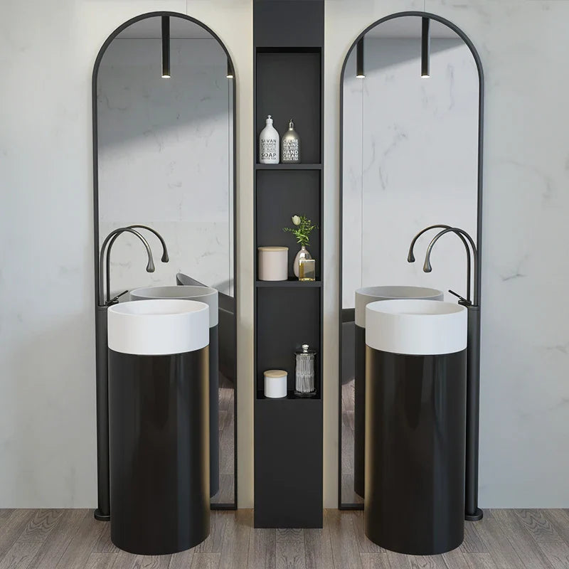 Freistehendes Waschbecken aus Mineralwerkstoff – Modernes Design | Mattschwarz oder Hochglanz | 495 x 300 x 850 mm